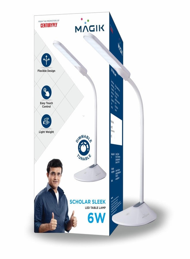 ماجيك مصباح طاولة دراسة MAGIK Scholar Sleek LED قابل لإعادة الشحن بقوة 6 واط | 3 أوضاع إضاءة (3000 كلفن - 4000 كلفن - 6500 كلفن) | خاصية التعتيم والتعديل | رقبة مرنة، محمول، مصباح مكتبي مريح للعين للأطفال والكبار | عبوة من قطعة واحدة - Image 1